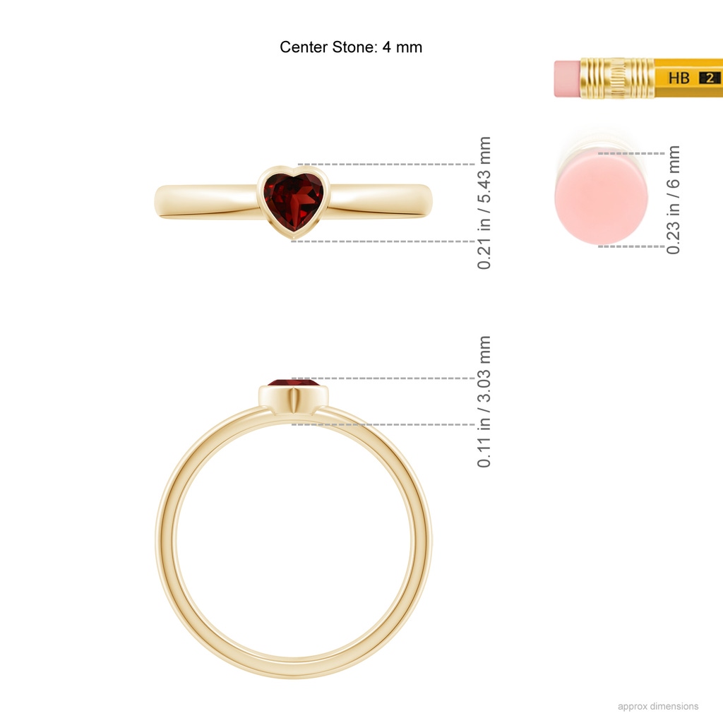 4mm AAA Bezel-Set Solitaire Heart Garnet Promise Ring in Yellow Gold ruler