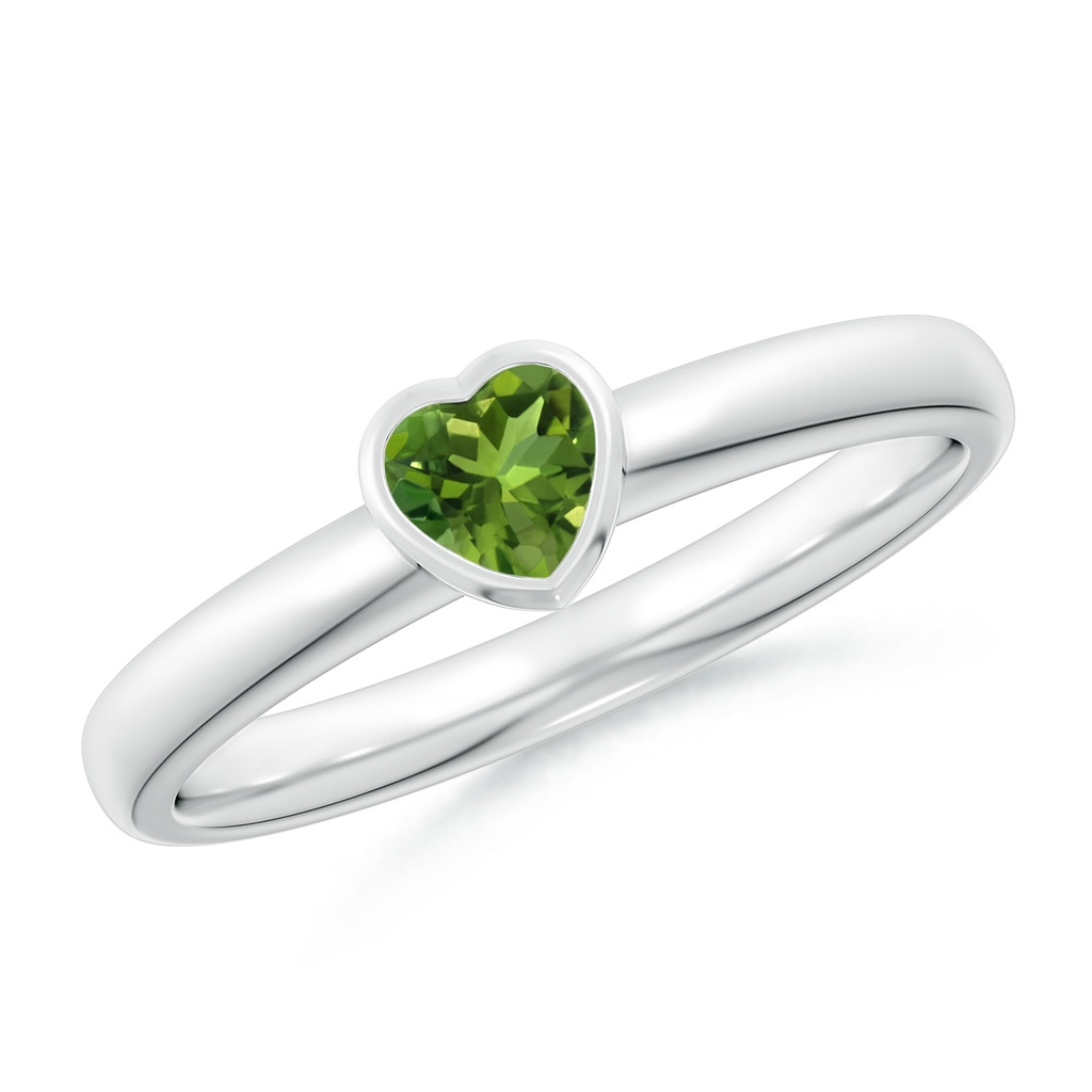 4mm AAAA Bezel-Set Solitaire Heart Peridot Promise Ring in P950 Platinum