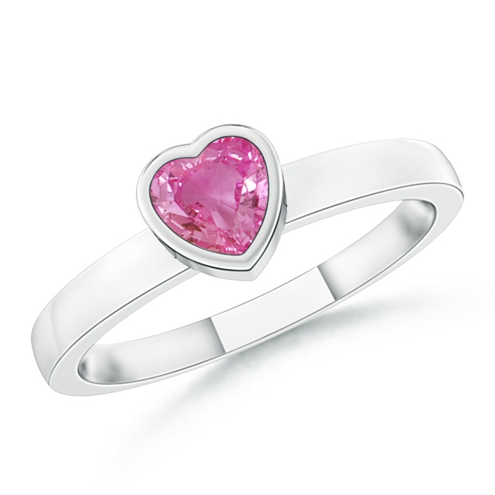 4mm AAA Bezel-Set Solitaire Heart Pink Sapphire Promise Ring in 9K White Gold