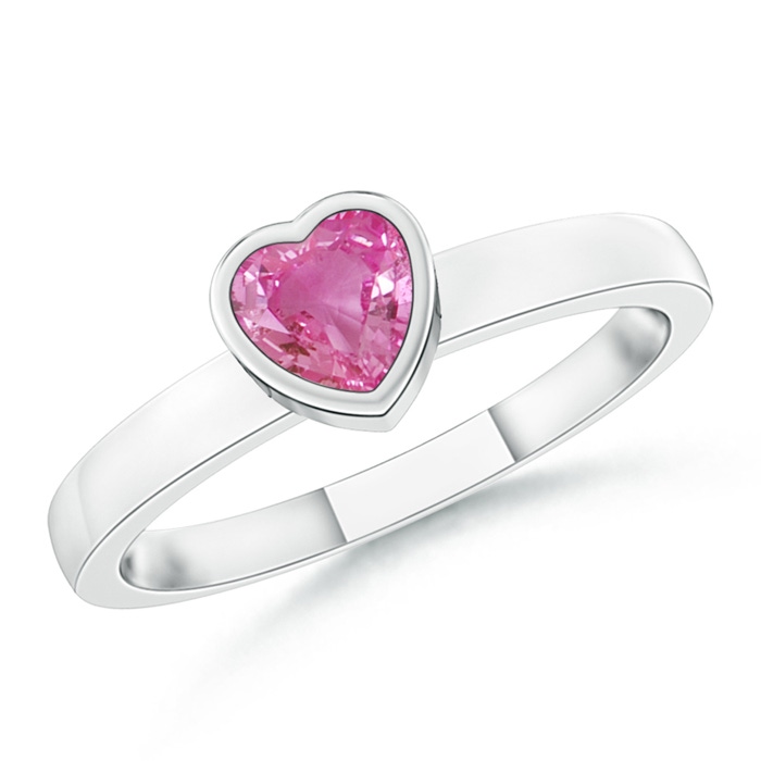 4mm AAA Bezel-Set Solitaire Heart Pink Sapphire Promise Ring in 9K White Gold 