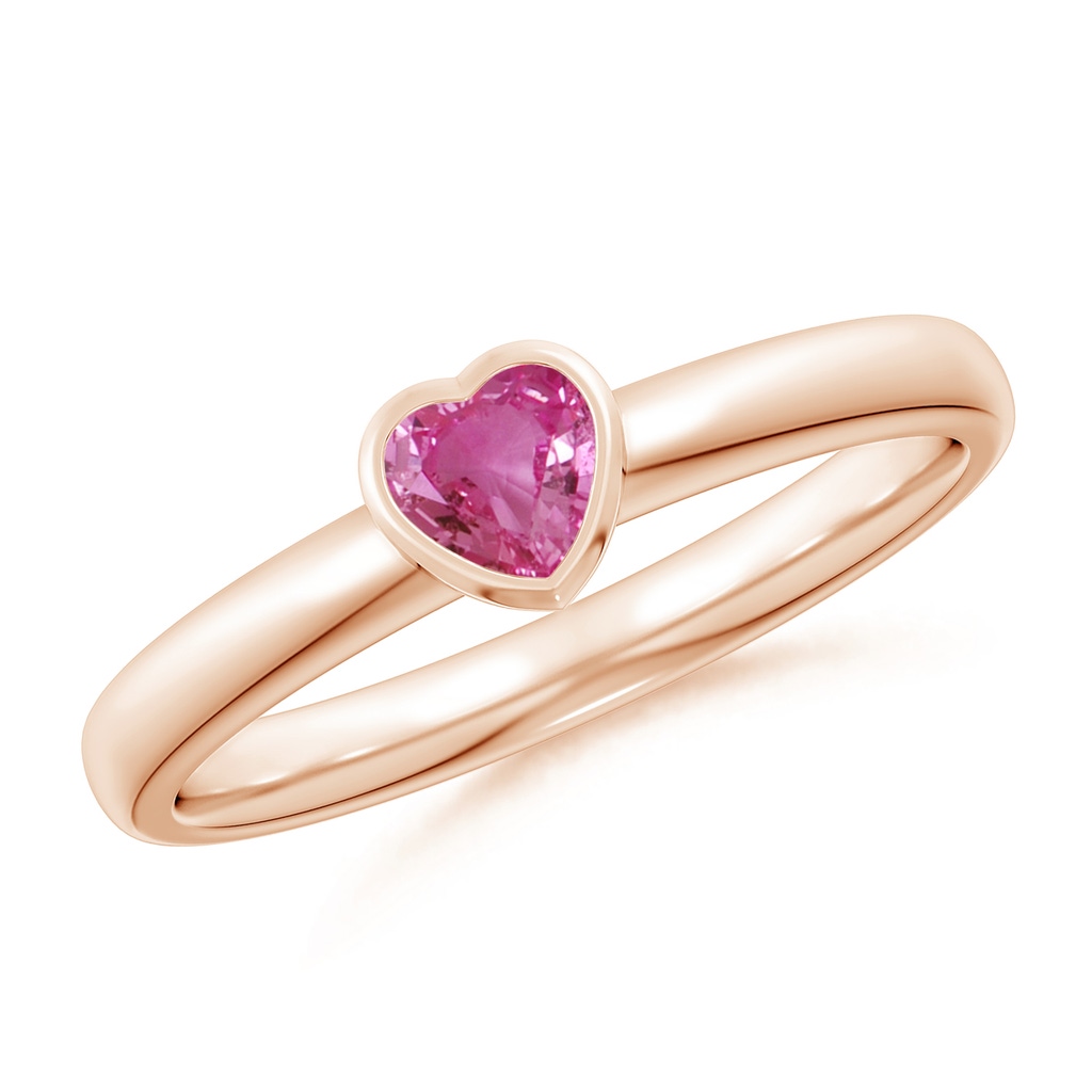 4mm AAAA Bezel-Set Solitaire Heart Pink Sapphire Promise Ring in Rose Gold