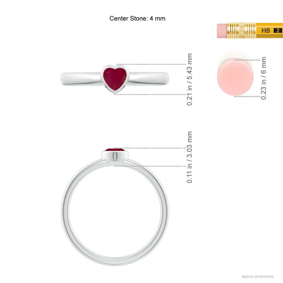 4mm A Bezel-Set Solitaire Heart Ruby Promise Ring in P950 Platinum ruler