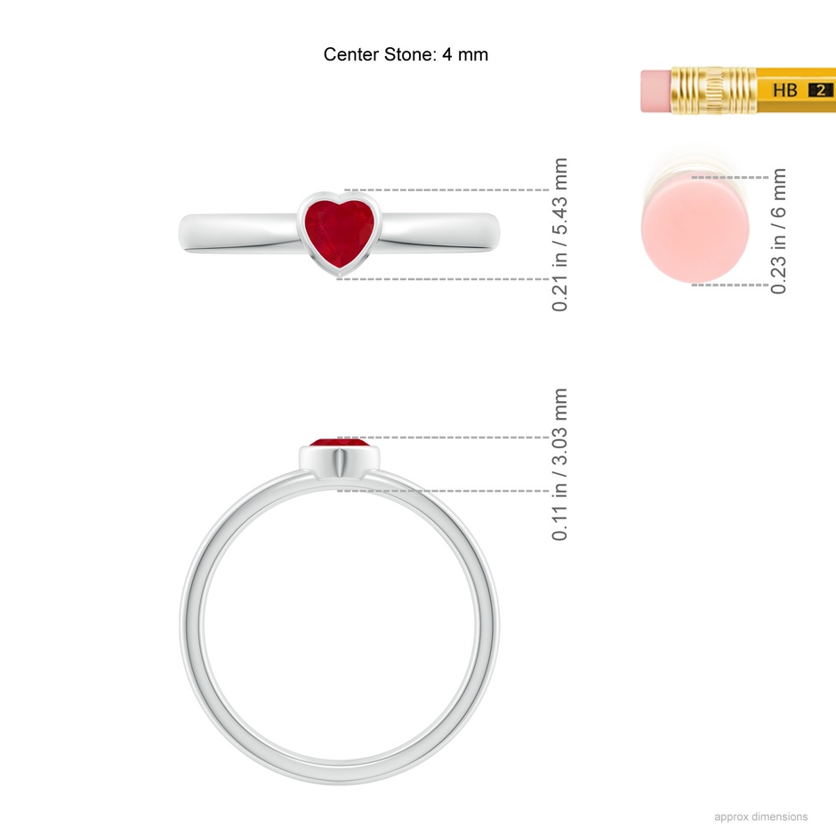 4mm AA Bezel-Set Solitaire Heart Ruby Promise Ring in P950 Platinum ruler