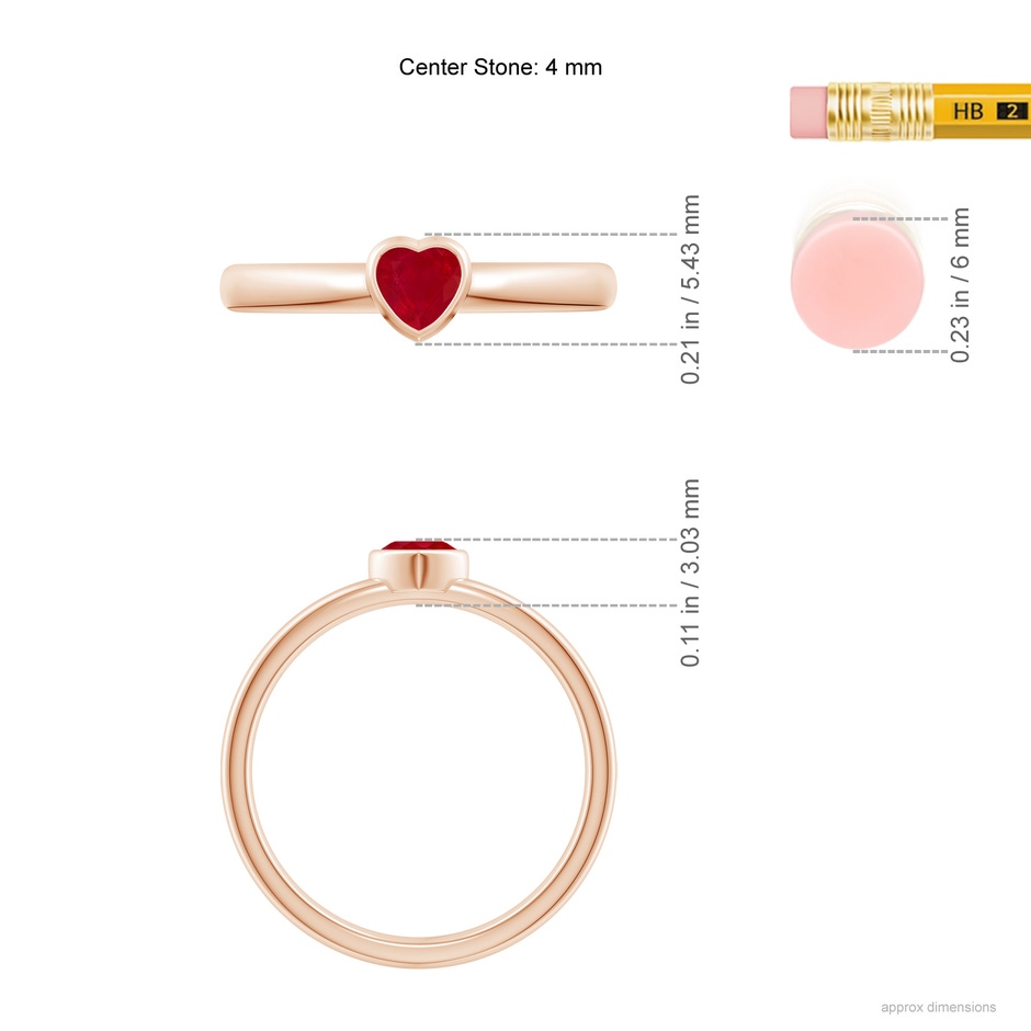 4mm AA Bezel-Set Solitaire Heart Ruby Promise Ring in Rose Gold ruler