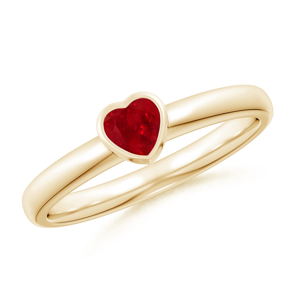 4mm AAA Bezel-Set Solitaire Heart Ruby Promise Ring in Yellow Gold