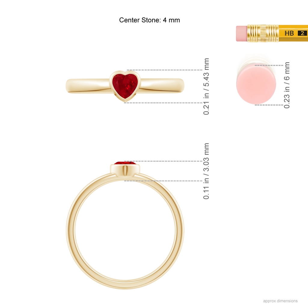 4mm AAA Bezel-Set Solitaire Heart Ruby Promise Ring in Yellow Gold Ruler
