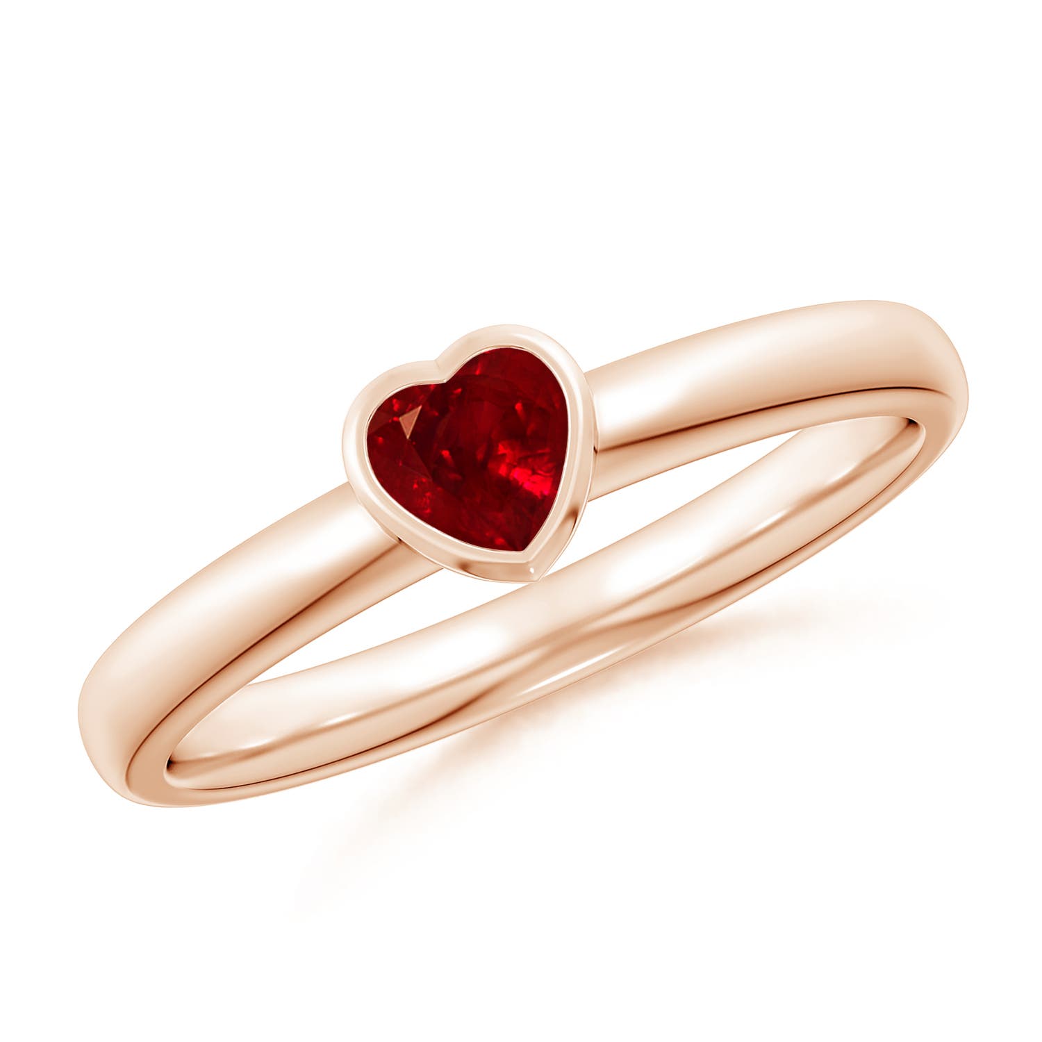 4mm AAAA Bezel-Set Solitaire Heart Ruby Promise Ring in 18K Rose Gold