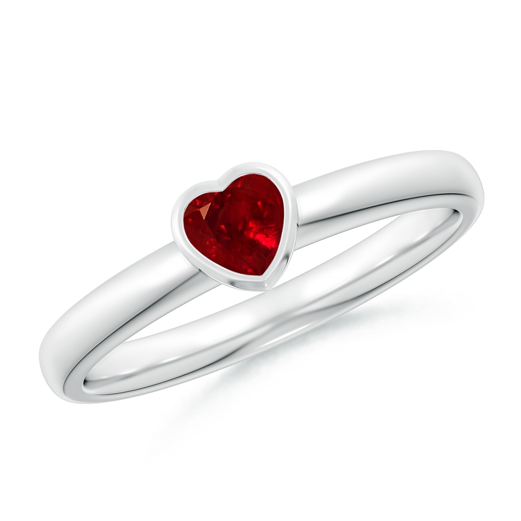 4mm AAAA Bezel-Set Solitaire Heart Ruby Promise Ring in P950 Platinum