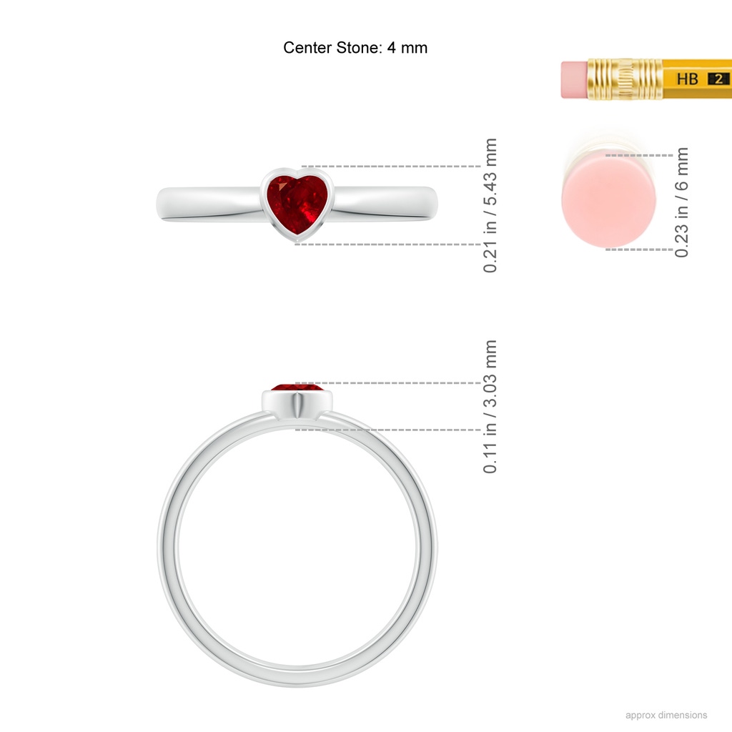 4mm AAAA Bezel-Set Solitaire Heart Ruby Promise Ring in White Gold Ruler
