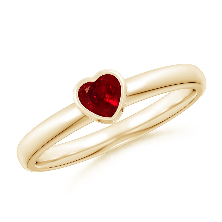 4mm AAAA Bezel-Set Solitaire Heart Ruby Promise Ring in Yellow Gold 