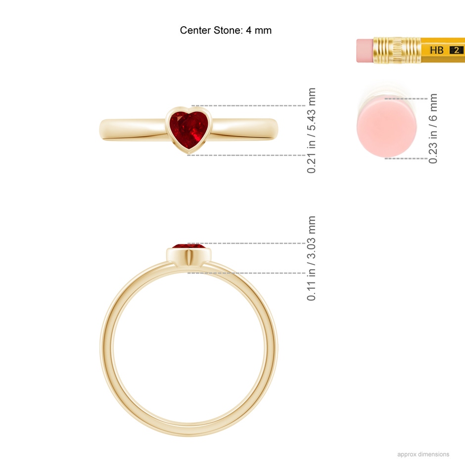 4mm AAAA Bezel-Set Solitaire Heart Ruby Promise Ring in Yellow Gold ruler