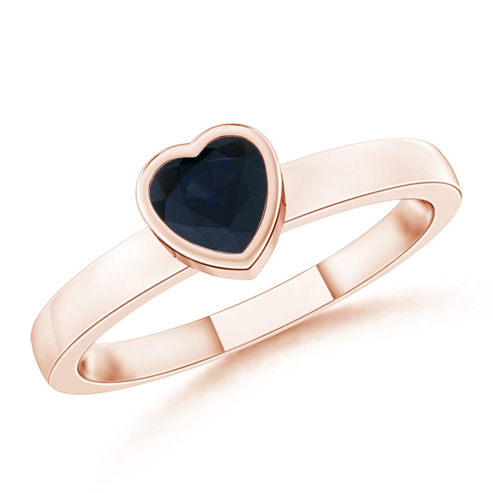 4mm A Bezel-Set Solitaire Heart Blue Sapphire Promise Ring in 9K Rose Gold 