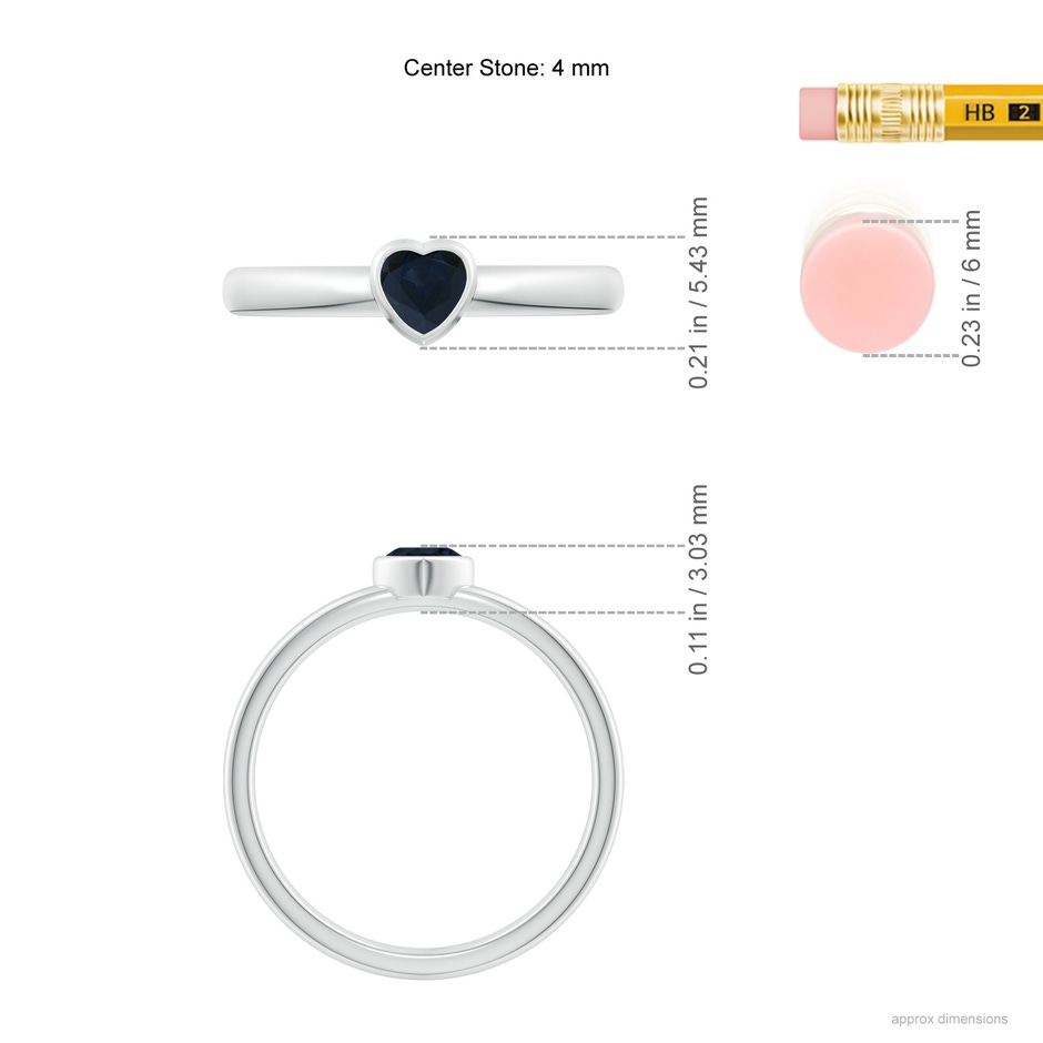 4mm A Bezel-Set Solitaire Heart Blue Sapphire Promise Ring in White Gold ruler