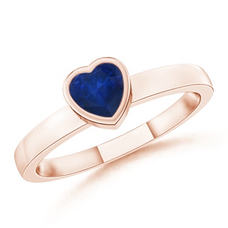 4mm AA Bezel-Set Solitaire Heart Blue Sapphire Promise Ring in 9K Rose Gold