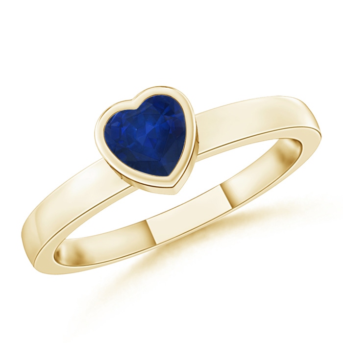 4mm AA Bezel-Set Solitaire Heart Blue Sapphire Promise Ring in 9K Yellow Gold 