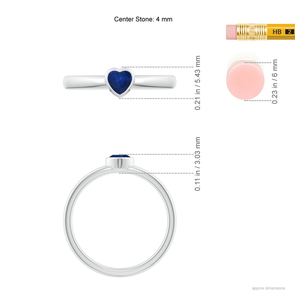 4mm AA Bezel-Set Solitaire Heart Blue Sapphire Promise Ring in P950 Platinum ruler