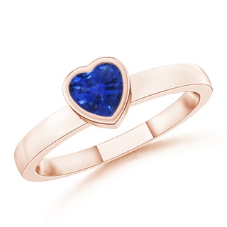 4mm AAA Bezel-Set Solitaire Heart Blue Sapphire Promise Ring in 9K Rose Gold