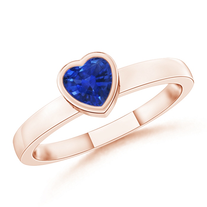 4mm AAA Bezel-Set Solitaire Heart Blue Sapphire Promise Ring in 9K Rose Gold 