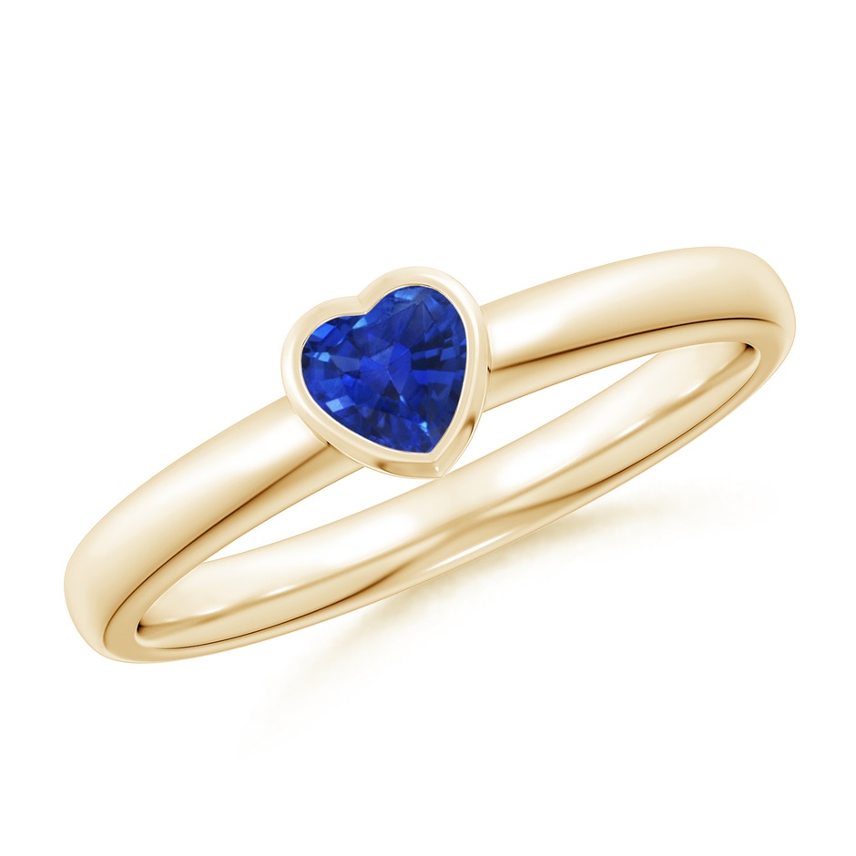 4mm AAA Bezel-Set Solitaire Heart Blue Sapphire Promise Ring in Yellow Gold 