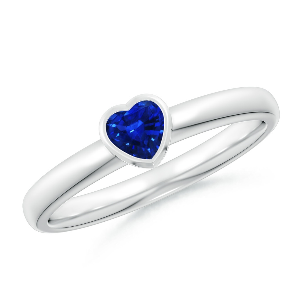 4mm AAAA Bezel-Set Solitaire Heart Blue Sapphire Promise Ring in P950 Platinum
