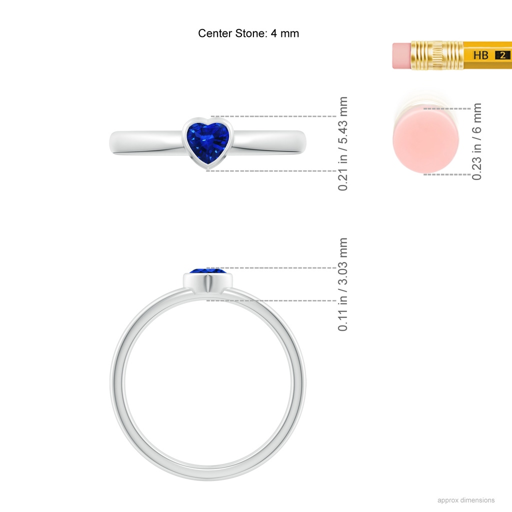 4mm AAAA Bezel-Set Solitaire Heart Blue Sapphire Promise Ring in White Gold Ruler