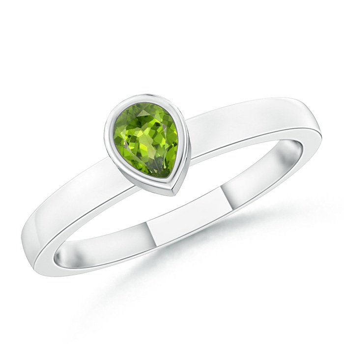 4x3mm AAA Bezel-Set Solitaire Pear Peridot Stackable Ring in White Gold