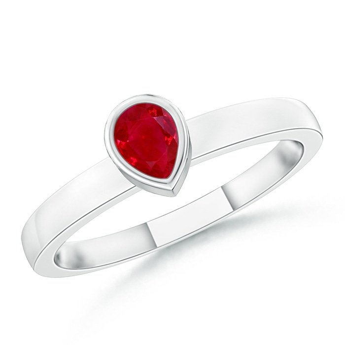 4x3mm AAA Bezel-Set Solitaire Pear Ruby Stackable Ring in White Gold