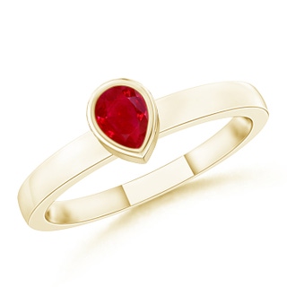 4x3mm AAA Bezel-Set Solitaire Pear Ruby Stackable Ring in Yellow Gold