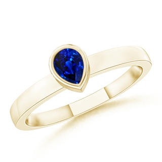 4x3mm AAAA Bezel-Set Solitaire Pear Blue Sapphire Stackable Ring in Yellow Gold