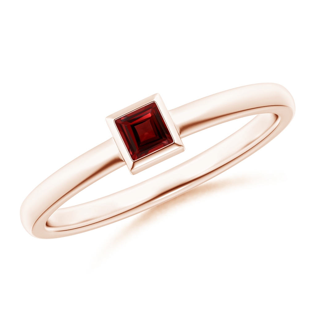 3mm AAA Bezel-Set Solitaire Square Garnet Stackable Ring in 9K Rose Gold