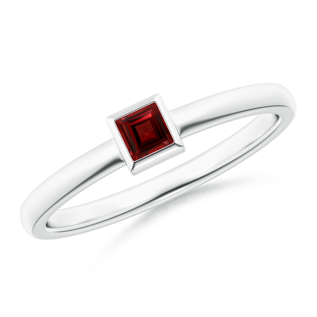 3mm AAA Bezel-Set Solitaire Square Garnet Stackable Ring in White Gold