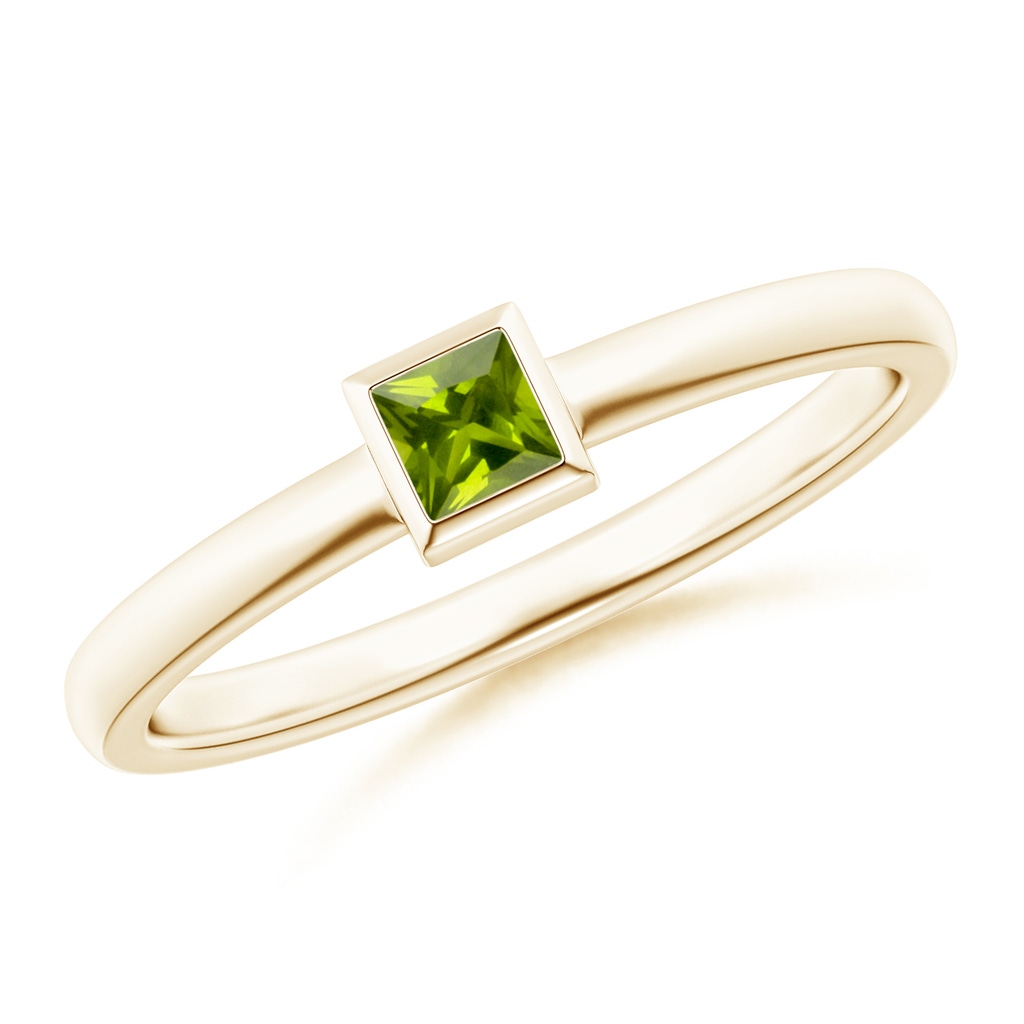 3mm AAA Bezel-Set Solitaire Square Peridot Stackable Ring in Yellow Gold