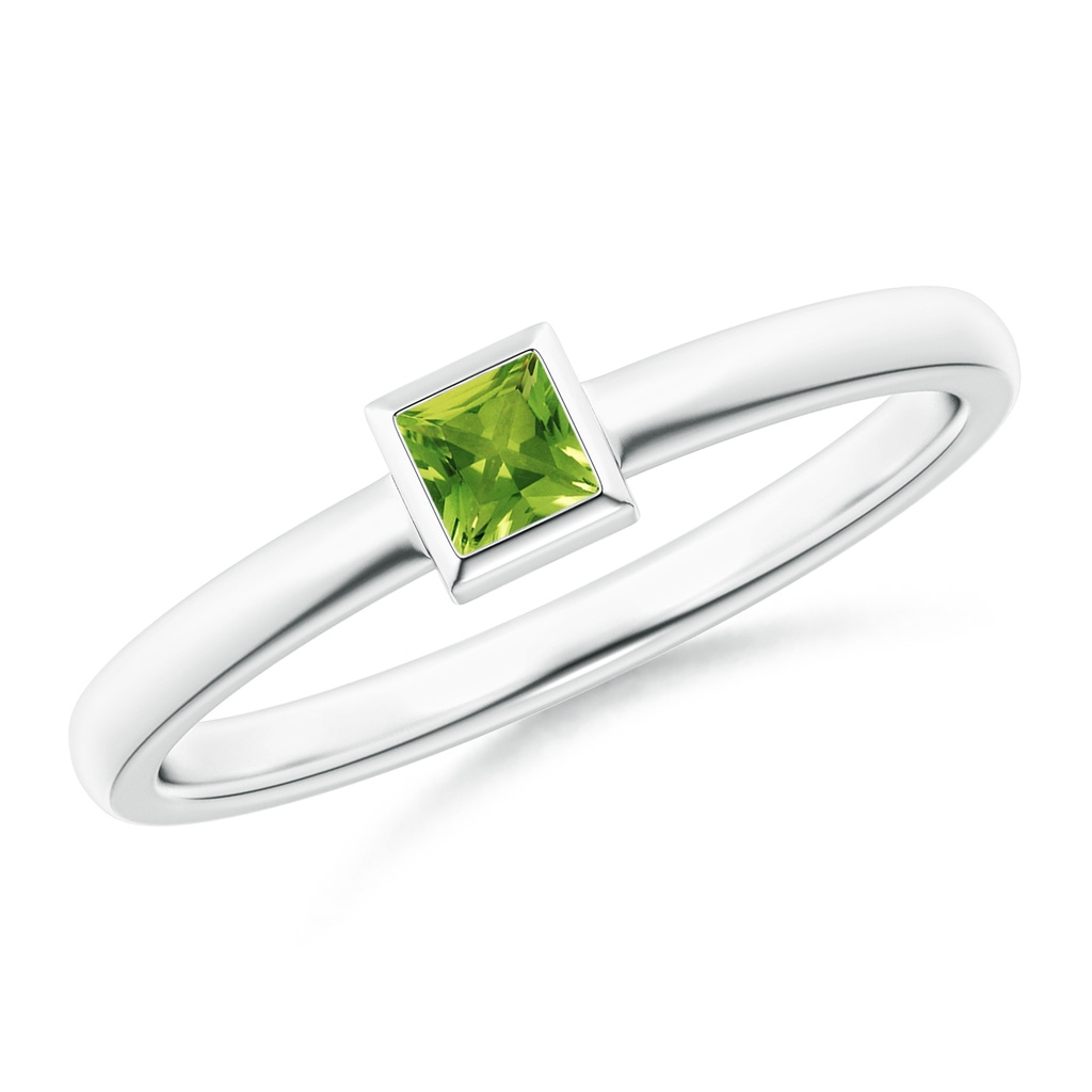 3mm AAAA Bezel-Set Solitaire Square Peridot Stackable Ring in P950 Platinum