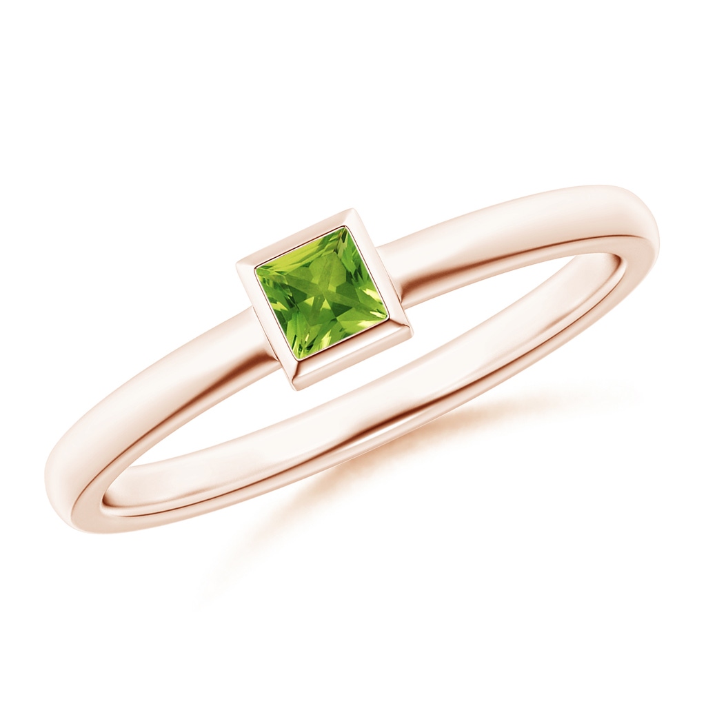 3mm AAAA Bezel-Set Solitaire Square Peridot Stackable Ring in Rose Gold