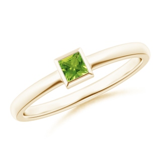 3mm AAAA Bezel-Set Solitaire Square Peridot Stackable Ring in Yellow Gold