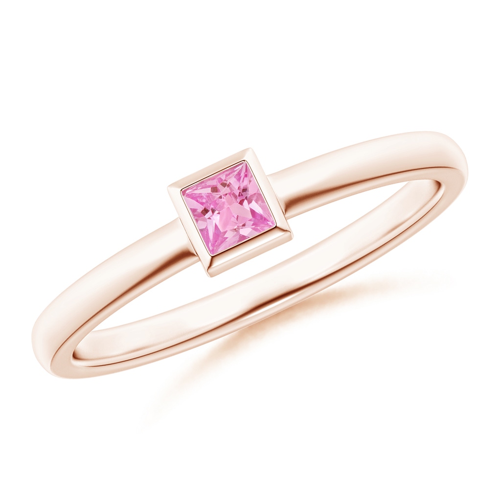 3mm AA Bezel-Set Solitaire Square Pink Sapphire Stackable Ring in Rose Gold
