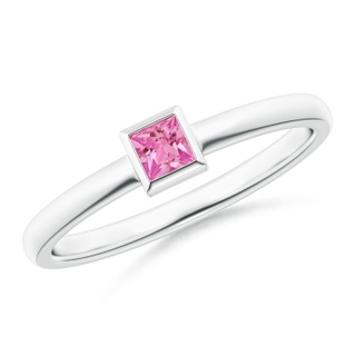 3mm AAA Bezel-Set Solitaire Square Pink Sapphire Stackable Ring in White Gold