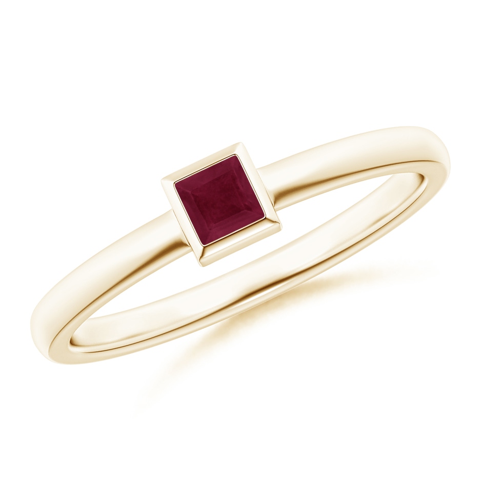 3mm A Bezel-Set Solitaire Square Ruby Stackable Ring in Yellow Gold 