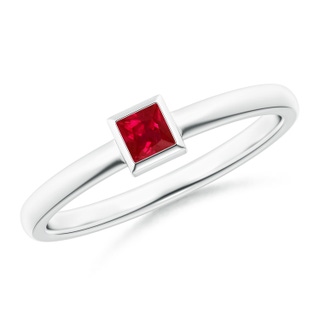 3mm AAA Bezel-Set Solitaire Square Ruby Stackable Ring in White Gold