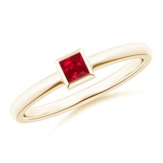 3mm AAA Bezel-Set Solitaire Square Ruby Stackable Ring in Yellow Gold