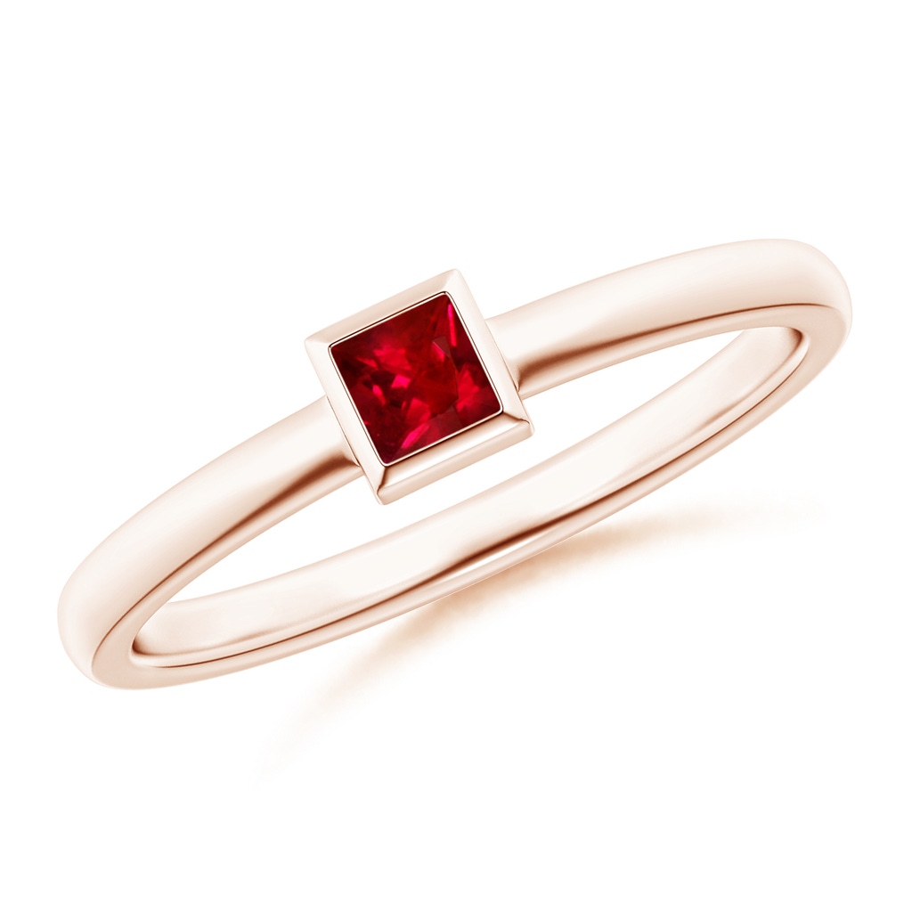 3mm AAAA Bezel-Set Solitaire Square Ruby Stackable Ring in Rose Gold