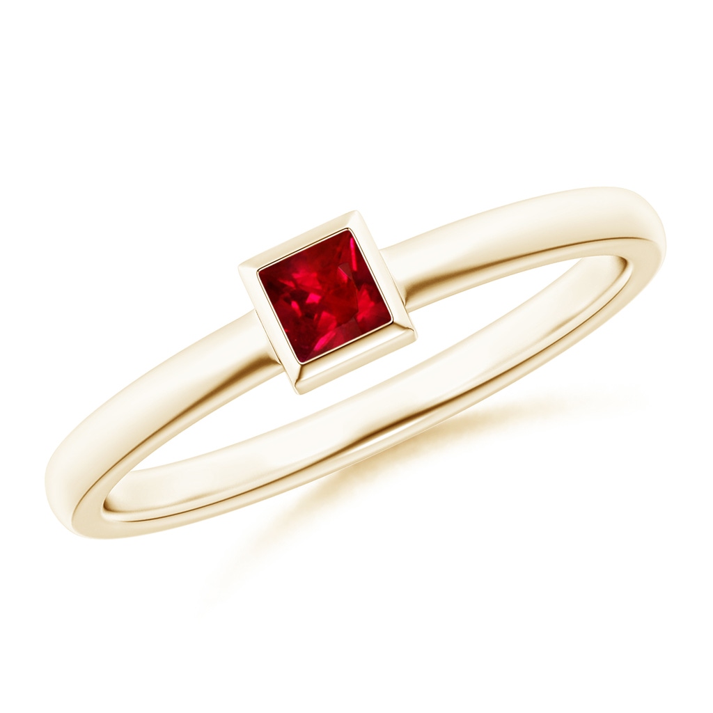 3mm AAAA Bezel-Set Solitaire Square Ruby Stackable Ring in Yellow Gold 