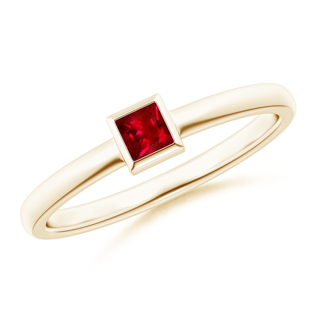 3mm AAAA Bezel-Set Solitaire Square Ruby Stackable Ring in Yellow Gold