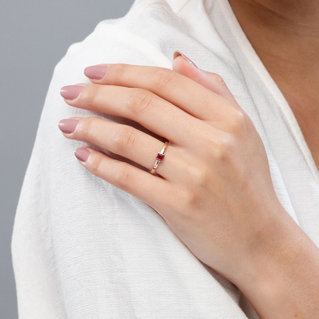 Bezel-Set Solitaire Square Ruby Stackable Engagement Ring