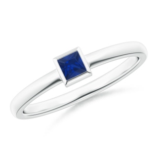 3mm AAA Bezel-Set Solitaire Square Blue Sapphire Stackable Ring in White Gold
