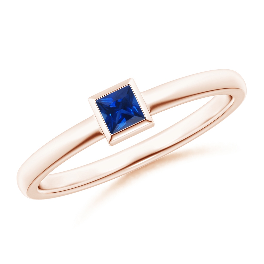 3mm AAAA Bezel-Set Solitaire Square Blue Sapphire Stackable Ring in Rose Gold