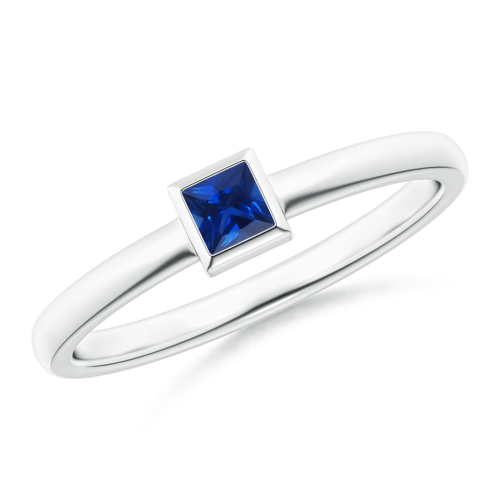 3mm AAAA Bezel-Set Solitaire Square Blue Sapphire Stackable Ring in White Gold