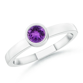 3.5mm AAA Bezel-Set Solitaire Round Amethyst Stackable Ring in White Gold