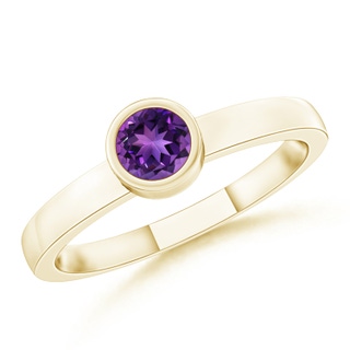 3.5mm AAAA Bezel-Set Solitaire Round Amethyst Stackable Ring in 9K Yellow Gold