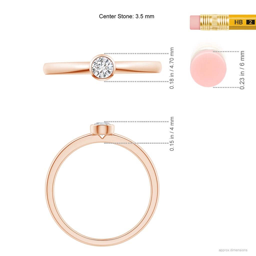 3.5mm HSI2 Bezel-Set Solitaire Round Diamond Stackable Ring in Rose Gold Ruler